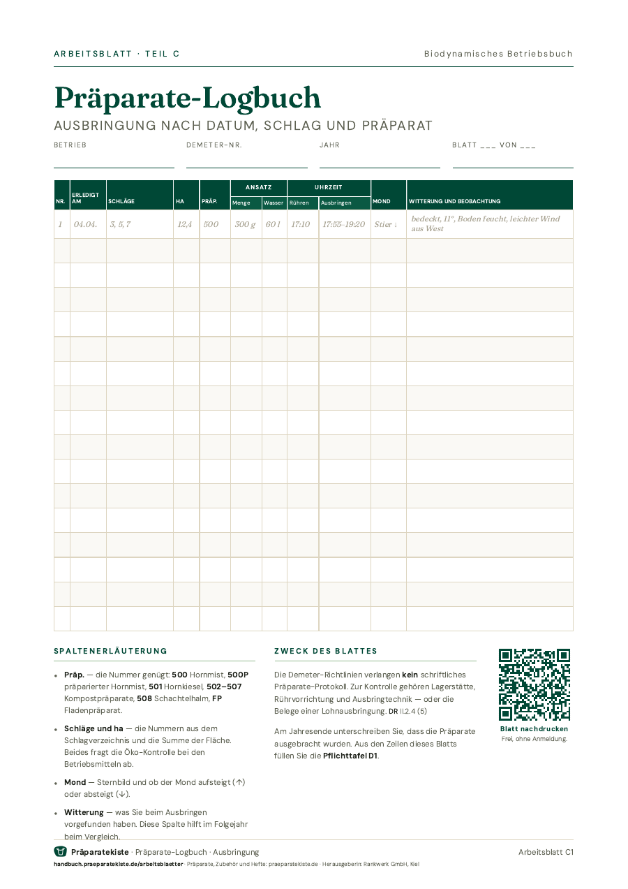 Titelseite: Präparate-Logbuch
